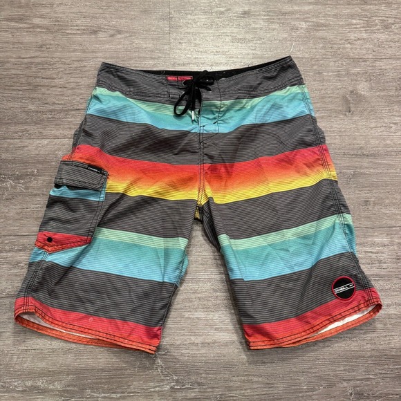Oneill Board‎ Shorts Mens 30 Striped Swim Trunks Bathing Suit Beach Hybrid Cargo - Picture 1 of 9
